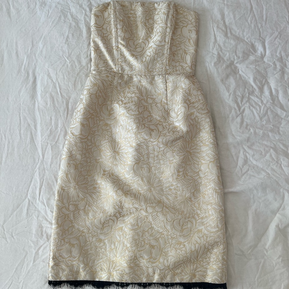 Gold Strapless Corey Lynn Calter Flower Dress. Size 4